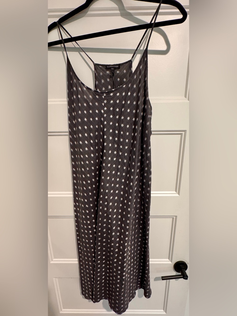 Eileen Fisher Silk Dress Washed Black White Dots/Brushstrokes Large Women EUC